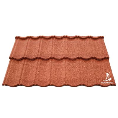 China 2021 sangobuild low price custom roofing tiles 1290x380mm glue colored stone coated roofing tile indonesia for sale