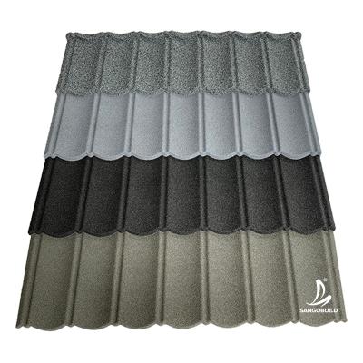 China Windproof Colored Stone Coated Galvanized Coated Metal Roof Tile Shingle Flat Stone Metal Roof Tile for sale