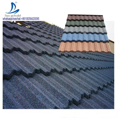 China Roman Type Roof Tile Windproof Stone Coated Roofing Tile Liberia Sierra Leone Zambia Zimbabwe for sale