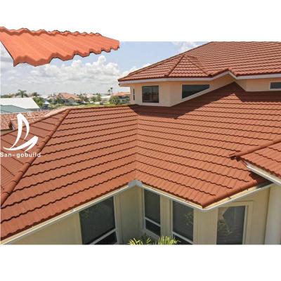 China Colorful Stone Coated Metal Roof Windproof Tile Back Green Classic Tile Building Material for sale