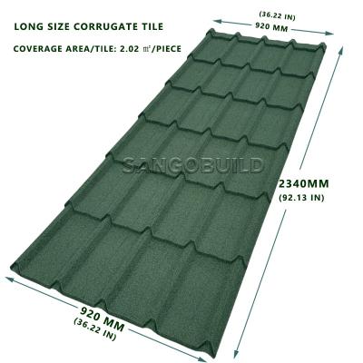 China SANGOBUILD New Waterproof Roofing Materials Tiles Long Size Easy Install Stone Coated Corrugated Roofing Sheets for sale