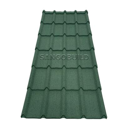 China Cheap SANGOBUILD Sheet Metal Roofing Long Size Stone Color Waterproof Metal Tile Easy Install Color Stone Metal Roofing Tiles for sale