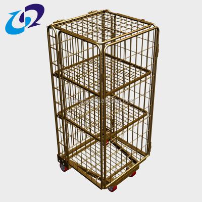 China Collapsible Storage Security Roll Container Turnover Roll Cage Heavy Duty 4 Sides Roll Up Box Pallet for sale