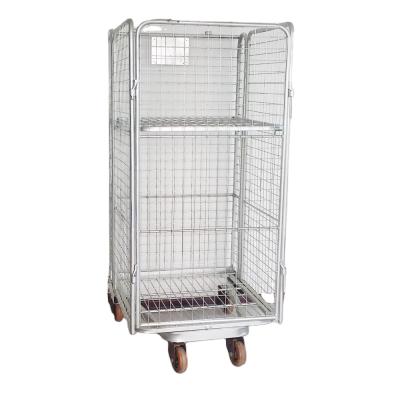 China Easy Folding Laundry Trolley Transfer Cage Roll Container Industrial Storage for sale