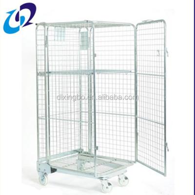 China Four-whee Steel Laundry Trolley Easy Folding Popular Galvanized Price Metal Roll Container for sale