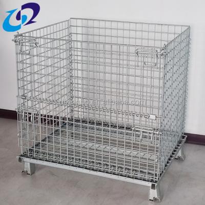 China Heavy Duty Folding Wire Mesh Warehouse Storage Wire Mesh Stacking Basket With Lid for sale