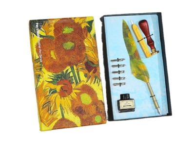 China Student Hot Creative Sunflowers Feather Fountain Pen Set Vintage Style Calligraphy Pen Set for sale