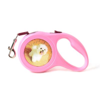 China Thoughtful Stylish Cute Pink Cat Pattern Retractable Dog Walking Leash With No-slip Handle for sale