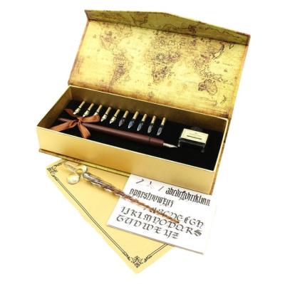 China Retro Art Popular Wooden Dip Pen Set Glass Calligraphy Pen Set for Lettering Art Drawing Mapping Decorative for sale