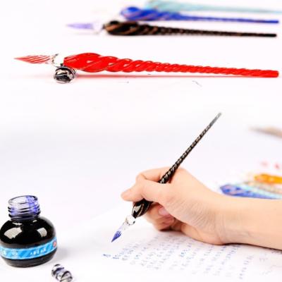 China Crystal Calligraphy Ink Pen Luxury Glass Box Screw Thread Dip Pens Handwork Can Dip Pen Classic Strong Quality Safe Package for sale