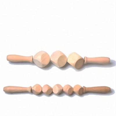 China Eco-friendly Natural Wooden Bamboo Stick Massager 9 Roller Neck Body Backside Massager for sale