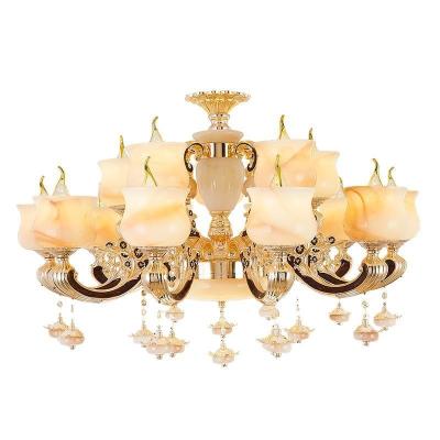 China Simple high-end bedroom living room dining room chandelier European style natural jade zinc alloy chandelier for sale