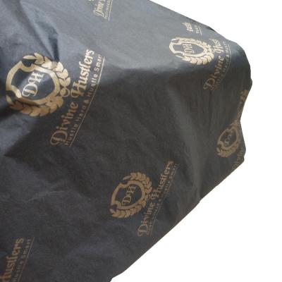 China Recycled Factory direct customized matte golden logo printed black tissue wrapping paper for trending shoes packaging gift wrapper for sale