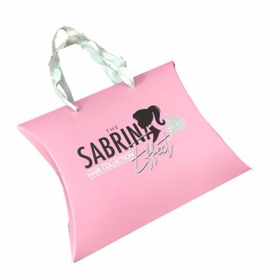 China Recyclable Factory direct customized logo printed paper pillow boxes for wigs and bundles packaging bags with handle for sale