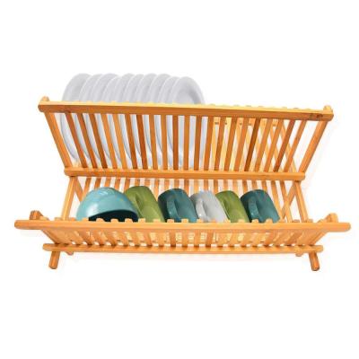 China Sustainable Collapsible Bamboo Dish Drainer Dish Rack Dish Drying Rack Glass Cups And Utensils Plate Rack for sale