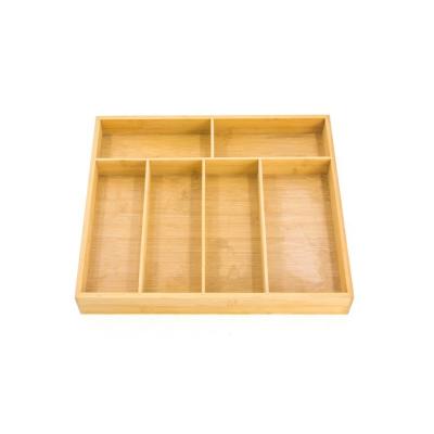 China 100% Sustainable Food Grade Bamboo Cutlery Tray Kitchen Drawer Organizer 6 Slots for sale