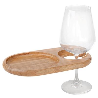 China Home Wedding Party Oval Shape Bamboo Dish Food Tray With Built-in Stemware Holder Taking Wine Glass Cup Tools for sale