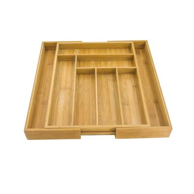 China Kitchen Viable Cutlery Bamboo Tray Utensil Drawer Organizer Storage With Dividers 8 Compartments for sale