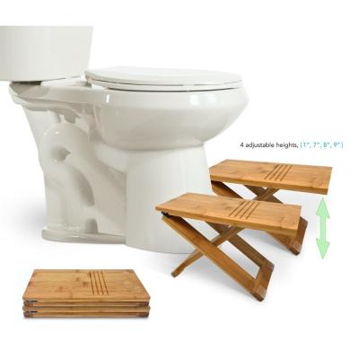 China Storage Bamboo Adjustable-Height Toilet Stool Wooden Toilet Step Stool Bathroom Seat With Travel Bag for sale