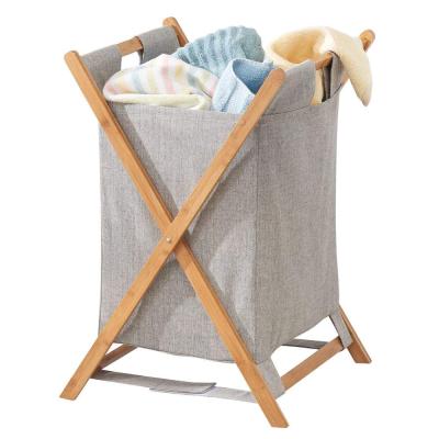 China Handles combination of foldable bamboo and oxford fabric dirty basket for sale