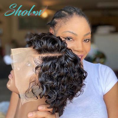 China Pixie Cut Wig Human Hair Bob Short Pixie Cut Lace Curly Curly Wig Bleached Knots Lace Up 13X4 Frontal Pixie Curls Wig for sale