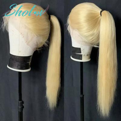 China Medium Wave Silky Straight Blonde Lace Front Human Hair Wig, Chinese Ash Blonde Human Hair Full Lace Wig Silk Top Hair, 360 Lace Wig Hair Blonde for sale