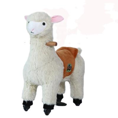 China Shape Plush Goat Black Face Animal Mechanical Walking Toys With Wheels Riding Animal for sale