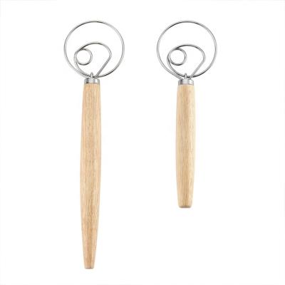 China Sustainable Wholesale Kitchen Cooking 13 Inch Stainless Steel Material Wooden Handle Egg Dough Beater Stick for sale