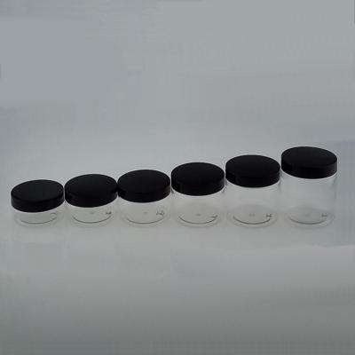 China Skin care 50ml 80ml 100ml 120ml 150ml PET cream plastic jar with black cap, plastic jar with lid for sale