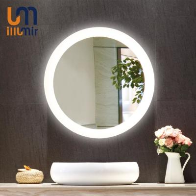 China Clear Smart Adjusting Dimming and Color Temperature Round Decorative Wall Mounted Bathroom LED Mirror for sale