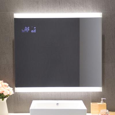 China Slim en stijlvol vierkant wand gemonteerd LED verlicht Wifi weer display Smart Mirror Te koop