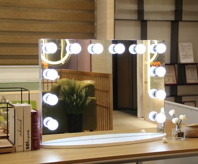 China White Finishing Hollywood Dimmable Mirror With Big LED Light Bulbs for Beauty Statio for sale