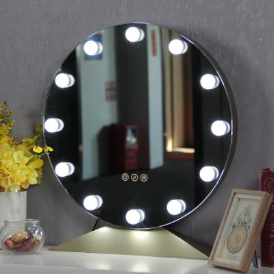 China Hollywood Makeup Touch Sensor Round Cosmetic Mirror with Color Temperature Adjustment for sale