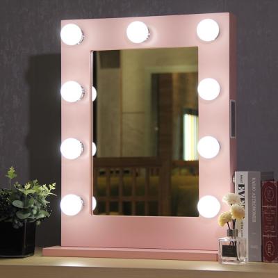 China Modern Luxury Table Top Framed Small Mirror with Smart Dimming LED Makeup Pink Mirror for sale