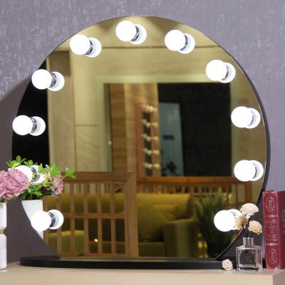 China Custom Desktop LED Beleuchtete Runde Vanity Schwarze Tischspiegel für Hollywood Stil Make-up zu verkaufen