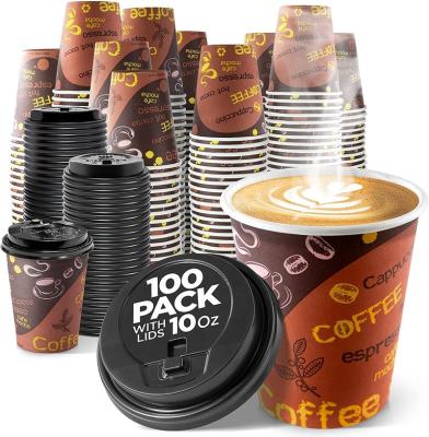 China 12oz 16oz 20oz Recyclable White Disposable Paper Coffee Cup With Black Dome Lid And Stirrers for sale