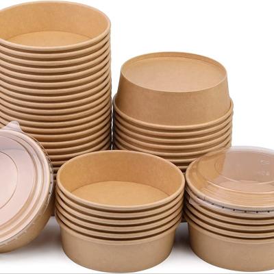 China Recycled Materials Atops Paper Bowls For Pasta Soup Container 100% Biodegradable Soup Cup With PLA 1300cc Paper Lid Kraft Paper Bowl for sale