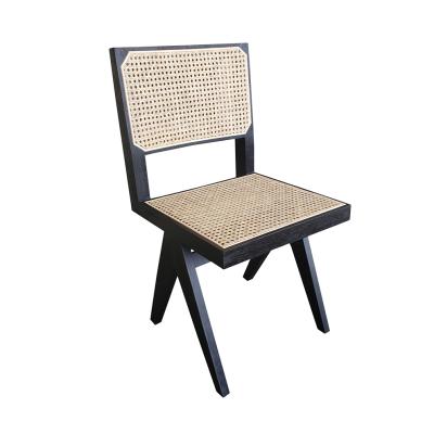 China Modern Style Black Wood Wooden Dining Chair With Rattan Back And Base for sale