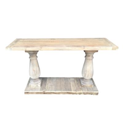 China Vintage Glass Style Narrow Solid Wood End Table With 2 Retro Leg Pillars For Hotel for sale