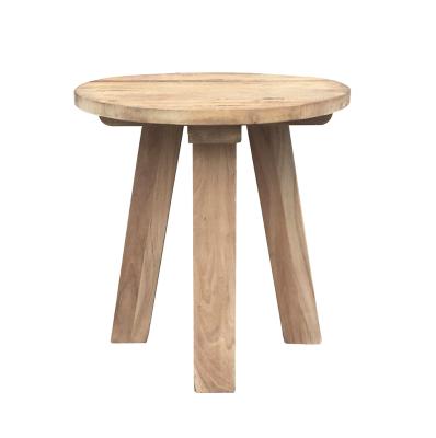 China Small Round Reclaimed Elm Glass Side Table With 4 Wooden Legs For Event Rental for sale