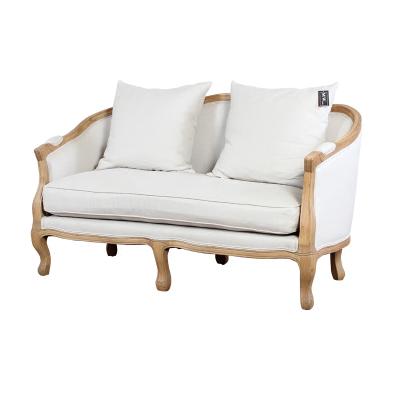 China Slope Arm Sofa Wood White Upholstered Loveseat With Pillow Oak Legs for sale