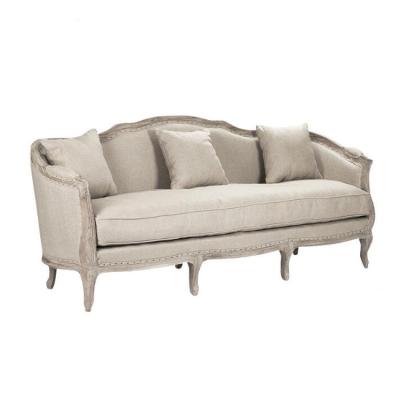 China Luxury french style white ornate upholstered sofa in wood with oak legs for sale