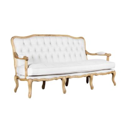 China Luxury french style white ornate upholstered sofa in wood with oak legs for sale