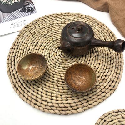 China Sustainable Bamboo Straw Table Mat Place Mats Table Natural Anti-hot Pad Insulation Pad Non-slip Coasters for sale