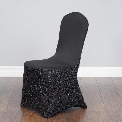 China Single Chair Cover Elastic Glitter Stretch Sequin Chair Cover For Hotel Banquet Wedding Chair Cover for sale