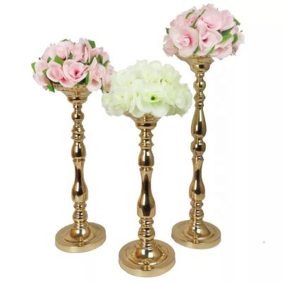 China Weddings Set Of Gold 3 Metal Flower Vase With Candle Holder for sale