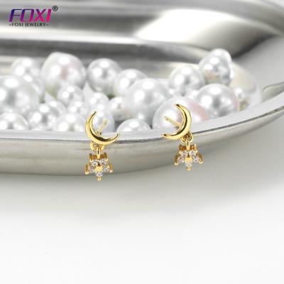 China Other Foxi Flower Stud Tiny Clear Zircon 925 Silver Moon Stud Earrings for sale