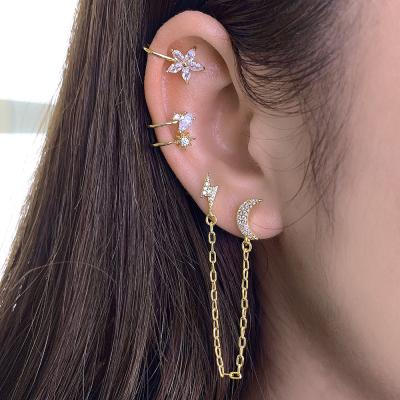 China Fashion Edges Luxury Crystal Zircon 925 Silver Gold Plated Drop Earing Jewelry Women Earrings for sale