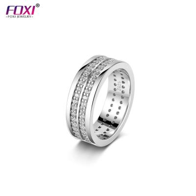 China Foxi Jewelry Hot Selling FASHIONABLE CZ Gemstone Two Line 925 Sterling Silver Engagement Rings Women for sale