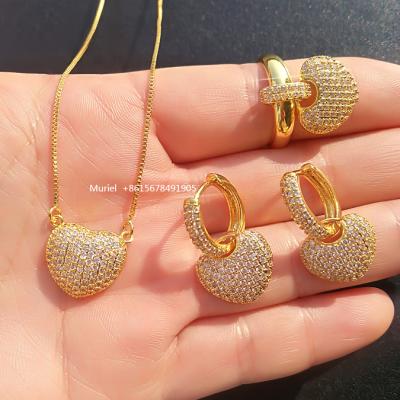 China Fashion Foxi Jewelry Factory Gold Plated Heart Zircon CZ Jewelry Sets for sale